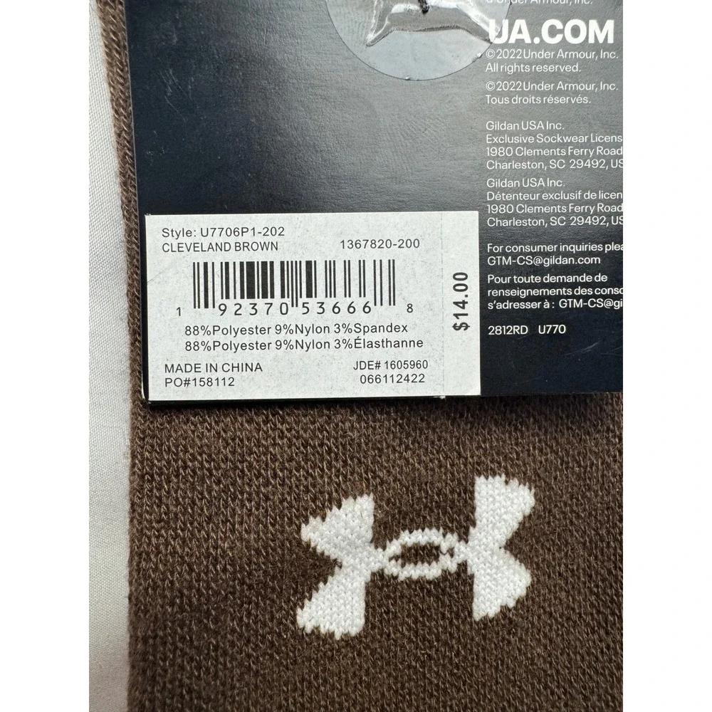Under‎ Armour UA Team Cushioned Crew Socks Mens 13-16 Cleveland Brown